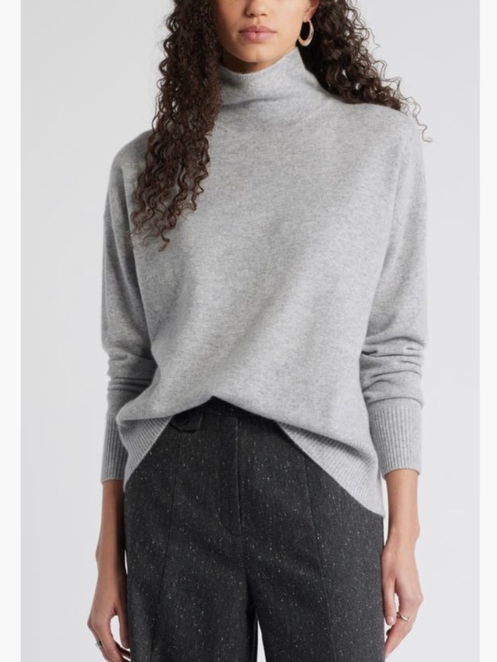 Nordstrom Oversize 100% Cashmere Turtleneck Sweater Grey Silk Heather SZ L